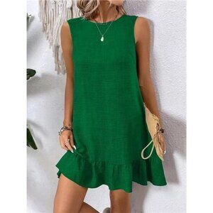 Ruffled Hem Round Neck Sleeveless Dress